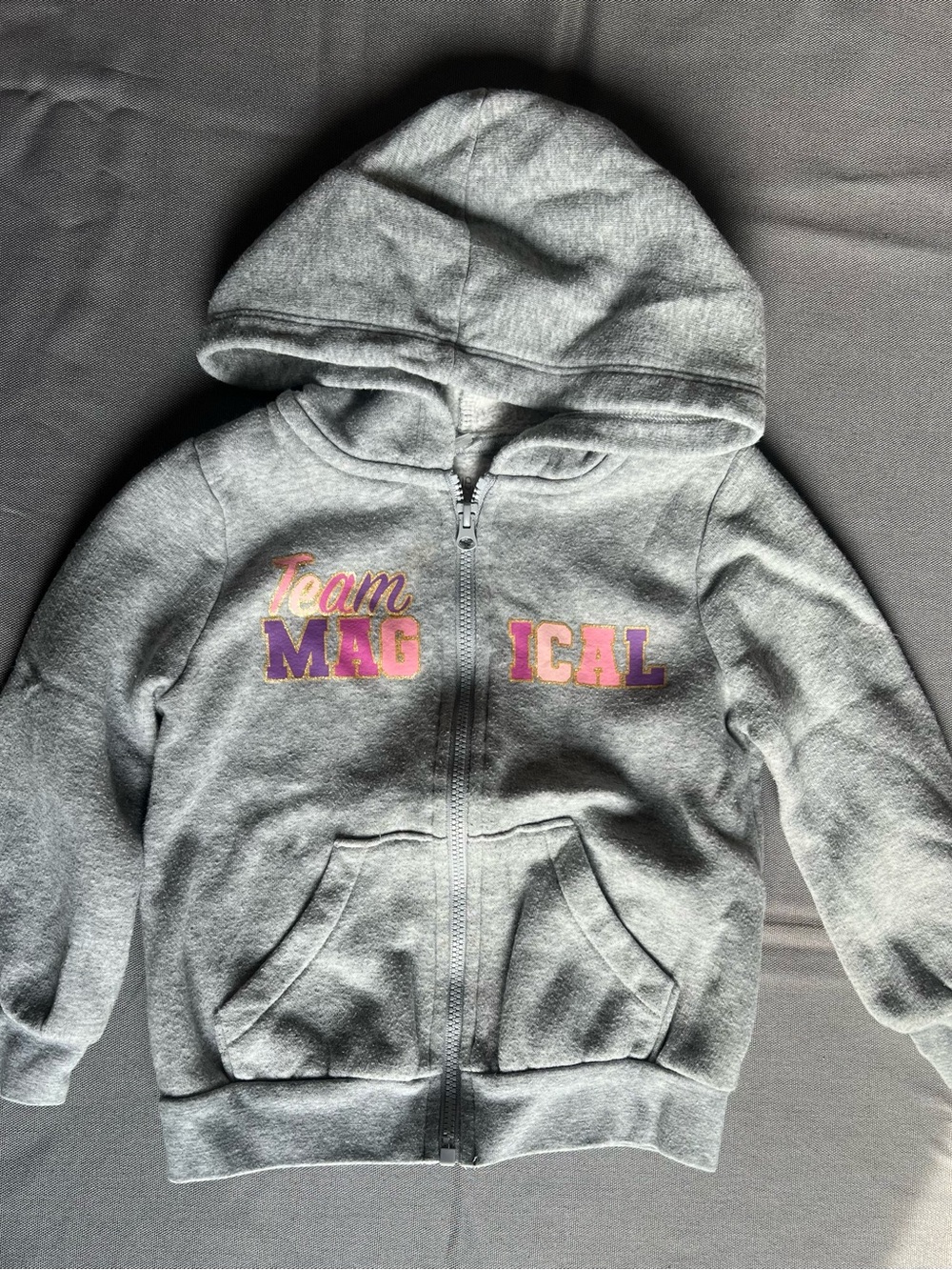 okie dokie Gray 'Team Magical' Zip Hoodie with Pink & Purple Letters